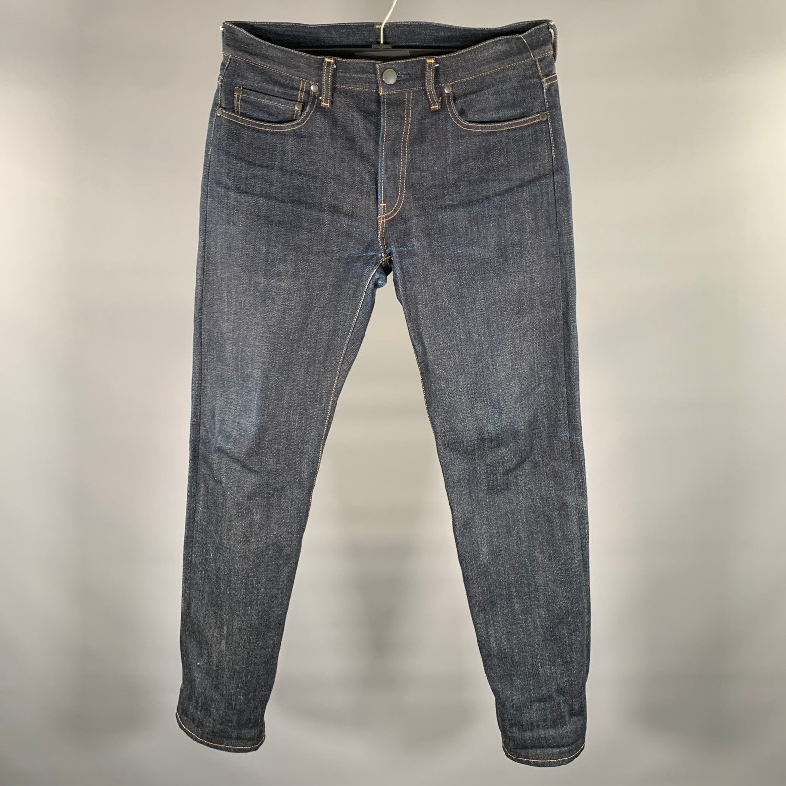 John Elliott Size 32 Indigo Contrast Stitch Selvedge Denim Straight Jeans